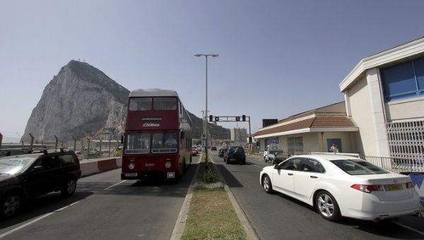 Vehicles circulate near the Peñon de Gibraltar airport, in Linea de la Concepcion, Cadiz, Spain, Aug. 06, 2013.