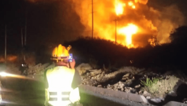 Firefighter in Leon, Mexico films explosion of illegally tapped Pemex oil company pipeline. April 7,2019