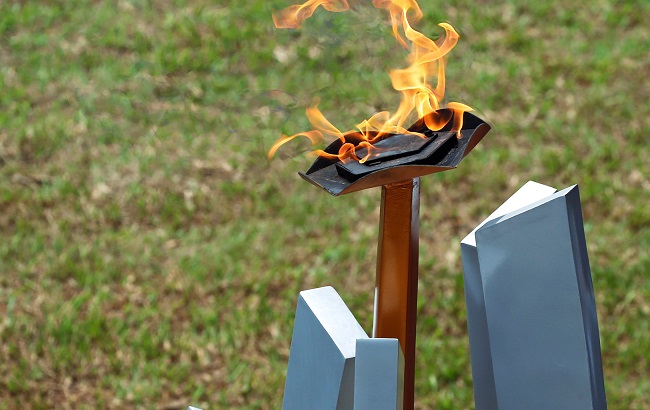 The flame of hope burns during a commemoration ceremony of the 25th anniversary of the genocide at the Genocide Memorial in Gisozi in Kigali