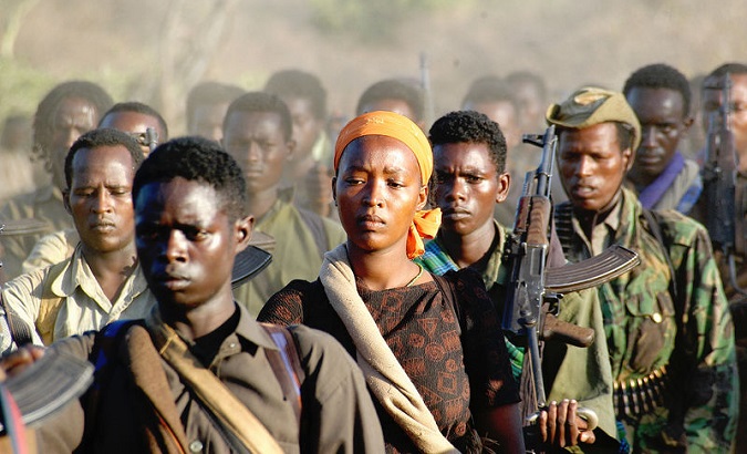 A rebel OLF unit retreating into Kenya after weeks of fighting with government troops in central Kenya, 2006.