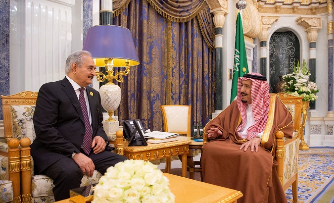 Saudi Arabia's King Salman bin Abdulaziz meets with Libyan military commander Khalifa Haftar in Riyadh.
