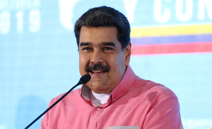 President Nicolas Maduro in a meeting with the World Federation of Democratic Youth in Caracas, Venezuela, April 12, 2019.