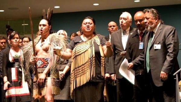 New Zealanders celebrate the endorsement of the United Nations Declaration on the Rights of Indigenous Peoples in New York in 2010.