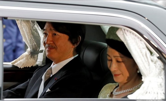 Japan's Prince Akishino and Princess Kiko arrive at the Imperial Palace, where Emperor Akihito will abdicate in a royal ceremony, in Tokyo, Japan, April 30, 2019.