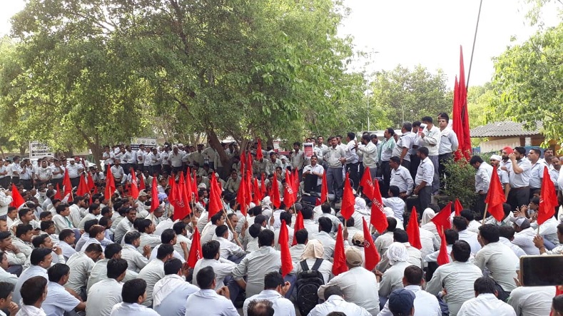 India: Workers' unions gathered for an International labor day in Delhi. 