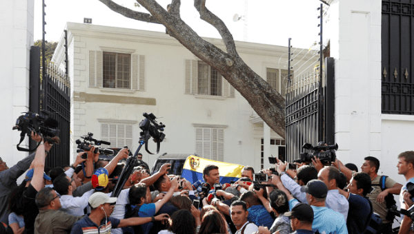 Venezuelan opposition leader Leopoldo Lopez talks to the media at the residence of the Spanish ambassador in Caracas, Venezuela May 2, 2019