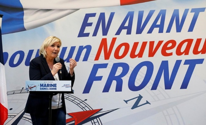 Marine Le Pen, France's far-right National Front (FN) political party leader, speaks during a rally in Laon, France, February 18, 2018.