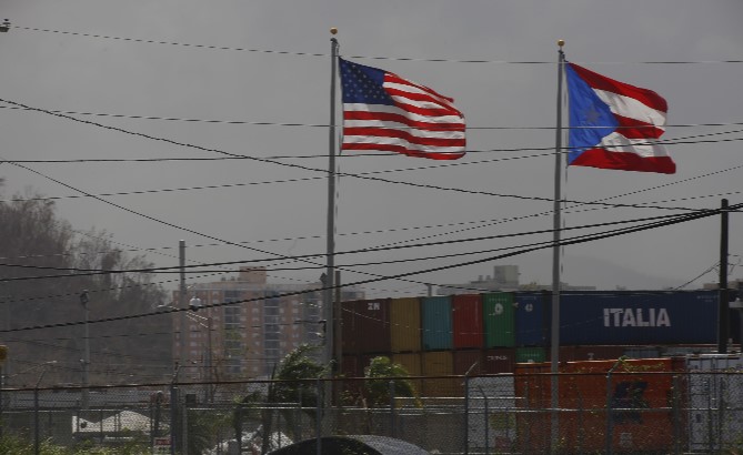 A view of the US and Puerto Rican flag at the port of San Juan