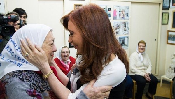 The Mothers of the Plaza organization celebrated Cristina Fernandez's (R) decision to participate in the presidential race.