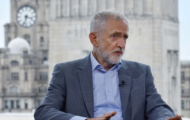 Britain's opposition Labour Party leader Jeremy Corbyn appears on BBC TV's The Andrew Marr Show in London