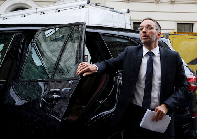 Austrian Interior Minister Herbert Kickl arrives to address a news conference in Vienna, Austria, May 20, 2019