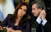 Cristina Fernandez Kirchner (L) and Alberto Fernandez at the Casa Rosada Presidential Palace in Buenos Aires, Argentina, March 31, 2008.