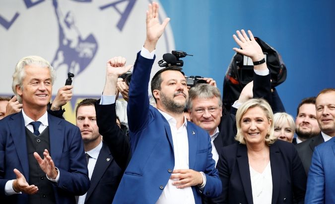 Geert Wilders, Matteo Salvini, Marine Le Pen, attended a major rally of European nationalist and far-right parties ahead of EU parliamentary elections.
