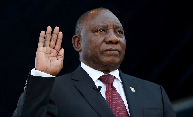 Cyril Ramaphosa takes the oath of office at his inauguration as South African president, at Loftus Versfeld stadium in Pretoria, South Africa May 25, 2019.