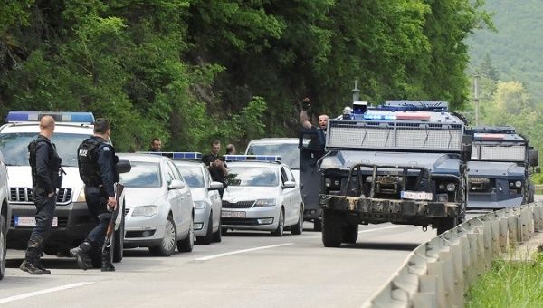 Kosovo police secure the area near the town of Zubin Potok, Kosovo, May 28, 2019.