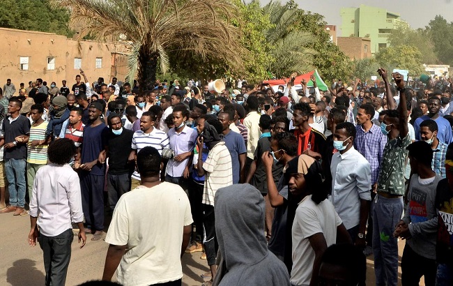 Sudanese demonstrators gather as they participate in anti-government protests in Khartoum, Sudan January 17, 2019.