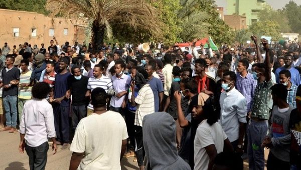 Sudanese demonstrators gather as they participate in anti-government protests in Khartoum, Sudan January 17, 2019.