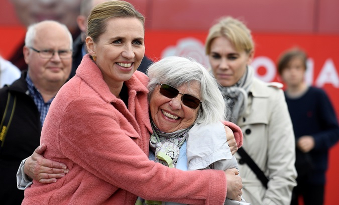 Mette Frederiksen (L), a Social Democrat politician, takes part in an election rally in Morud, Denmark, May 28, 2019.