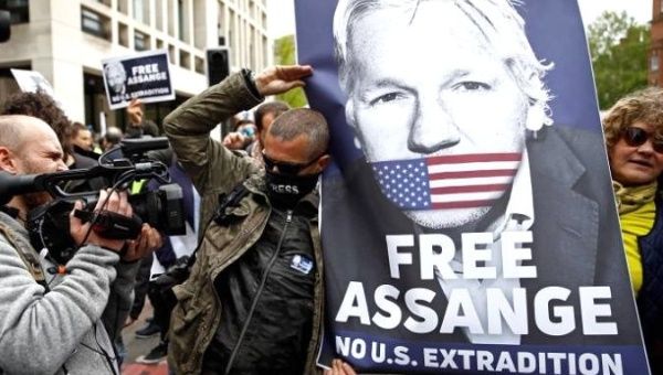 Assange supporters protested outside the Magistrates Court in Westminster back in May. 