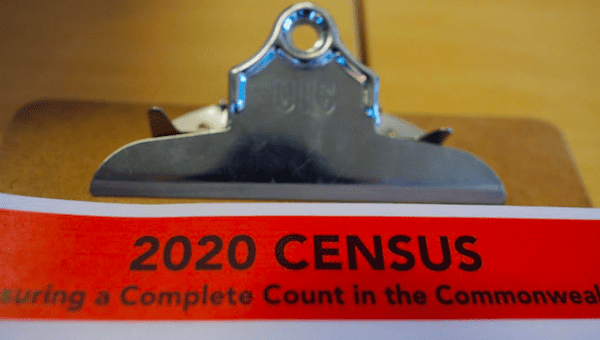 An informational pamphlet at an event for activists and local gov't leaders to mark  2020 Census efforts in Boston, MA, U.S., April 1, 2019.
