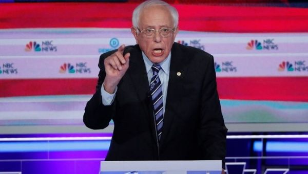 Senator Bernie Sanders speaks during the second night of the first Democratic presidential candidates debate in Miami, Florida, U.S., June 27, 2019