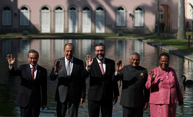 (L-R) Ministers of China, Russia, Brazil, India and South Africa during a BRICS meeting in Rio de Janeiro, Brazil July 26, 2019.