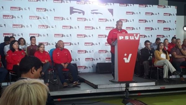Venezuelan Socialist Party vice president Diosdado Cabello at a press conference in Caracas, Venezuela, July 28, 2019.