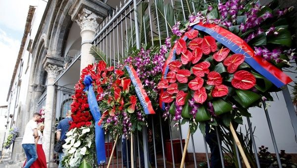 Wreaths at the funeral of Mario Cerciello Rega in Somma Vesuviana, Italy, July 29, 2019.