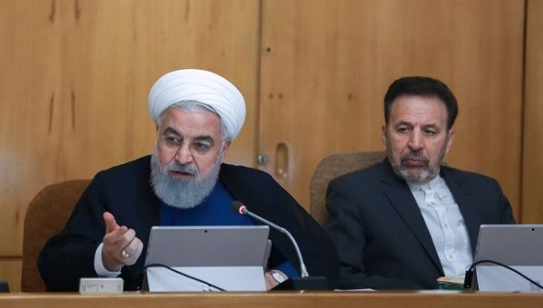 Iranian President Hassan Rouhani speaks during the Cabinet meeting in Tehran, Iran, July 31, 2019. 