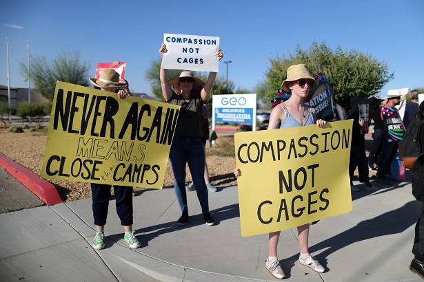 People protest outside the ICE immigration detention center in Adelanto, California, U.S., August 8, 2019.