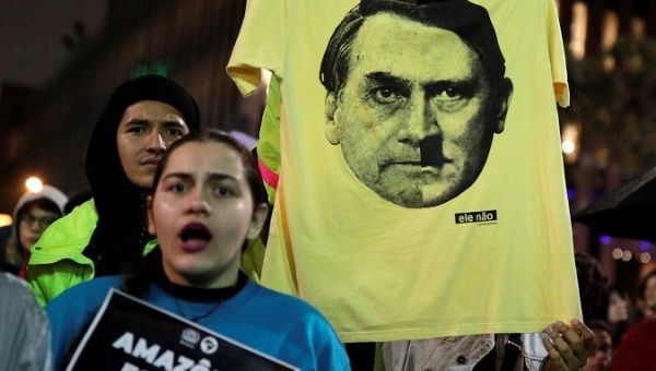 T-shirt with an image of President Jair Bolsanaro at a demonstration in Sao Paulo, Brazil, August 23, 2019.