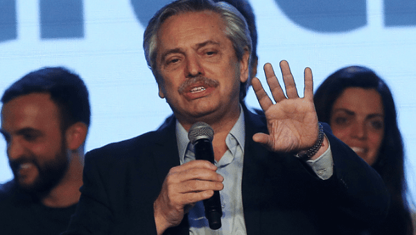  Presidential candidate Alberto Fernandez speaks on stage during the primary elections in Buenos Aires, Argentina, August 11, 2019