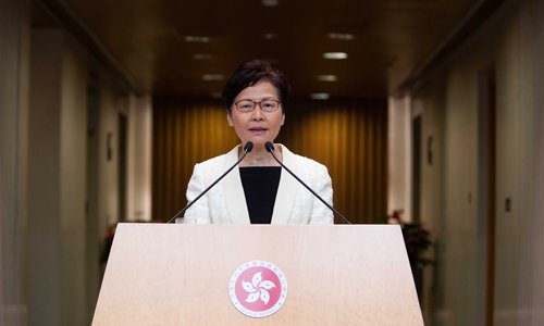 Carrie Lam speaking on Wednesday