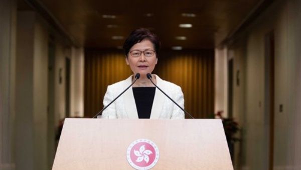 Carrie Lam speaking on Wednesday 