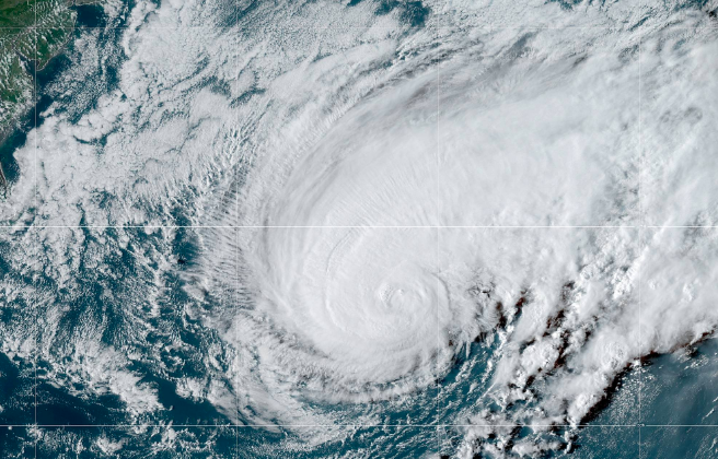 Hurricane Humberto travels up U.S. eastern seaboard between Bermuda and North Carolina. Sept .18, 2019