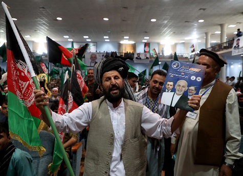 Supporters of Afghan presidential candidate Ashraf Ghani attend his election campaign rally in Kabul, Afghanistan.