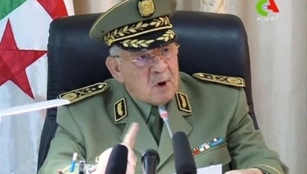 Algeria's army chief of staff Lieutenant General Ahmed Gaed Salah speaking during a meeting in the capital Algiers.