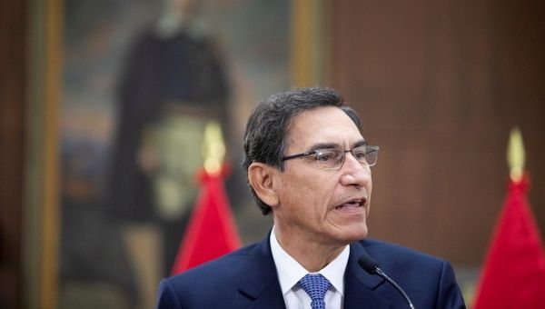Peru's President Martin Vizcarra addresses the nation, at the government palace in Lima, Peru September 27, 2019. 