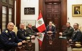 President Martin Vizcarra and the Army, Navy, Air Force and Police Commanders at the Government Palace in Lima, Peru, Oct. 1, 2019.