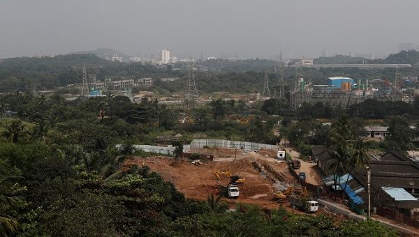 A view of the construction site of a metro train parking shed for an upcoming subway line is seen in the Aarey Colony suburb of Mumbai, India, October 7, 2019.