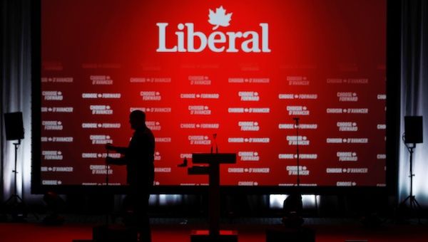 A stage for the Liberal Party is seen at the Palais des Congres in Montreal, Quebec, Canada October 21, 2019.