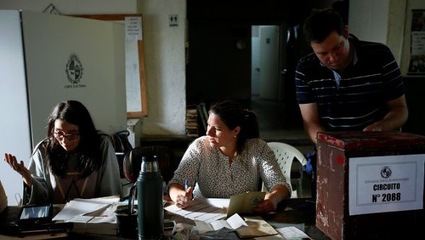 Electoral workers prepare a polling station, in Montevideo, Uruguay October 27, 2019. 