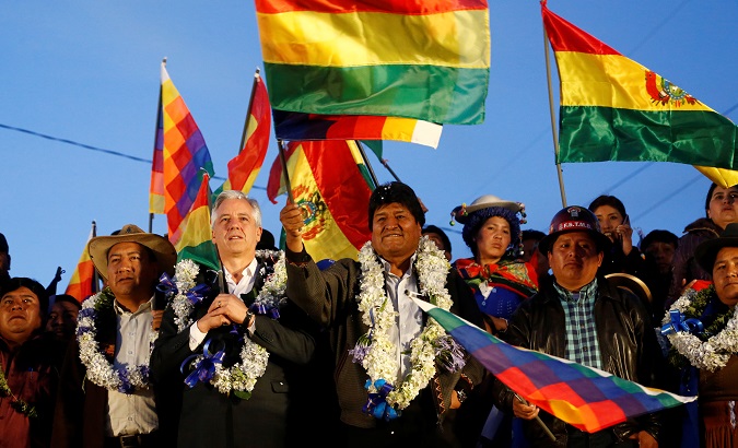 President Evo Morales attends a rally in El Alto, Bolivia Oct. 28, 2019.