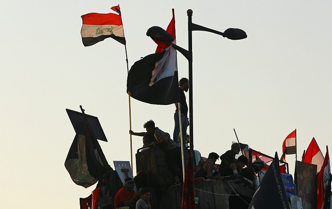 Iraqi demonstrators take part in the ongoing anti-government protests in Baghdad, Iraq November 6, 2019.