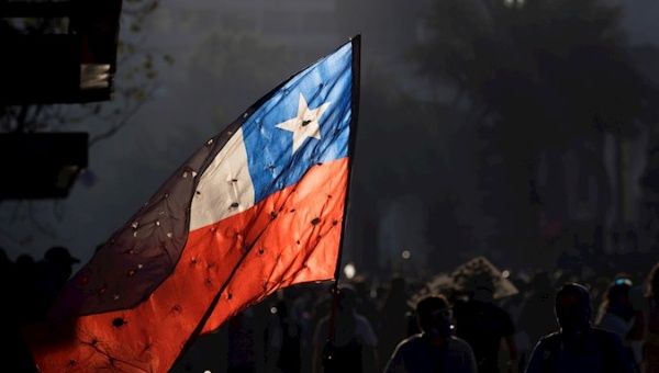 Chilean Flag during protests that have now lasted over a month.