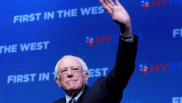 Democratic U.S. presidential candidate Bernie Sanders appears on stage at a First in the West Event at the Bellagio Hotel in Las Vegas, Nevada, U.S., November 17, 2019. 