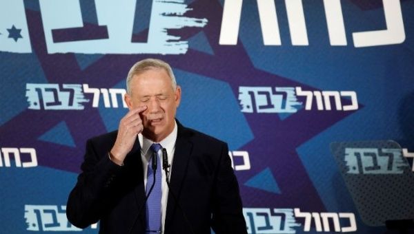 Benny Gantz, head of Blue and White party, delivers a statement in Tel Aviv, Israel November 20, 2019. 