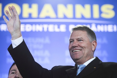 Incumbent candidate Klaus Iohannis after receiving the first exit poll results following the second round of the presidential election.