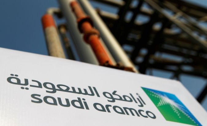 Saudi Aramco logo is pictured at the oil facility in Abqaiq, Saudi Arabia Oct. 12, 2019.