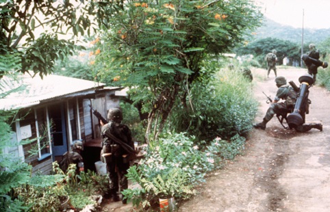 U.S. Army soldiers Airborne Division on patrol on Grenada during 